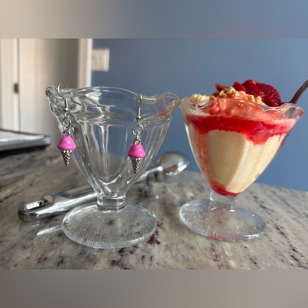 STRAWBERRY ICE CREAM CONE EARRINGS | With Pink and Silver Rhinestones - Picture 3 of 9
